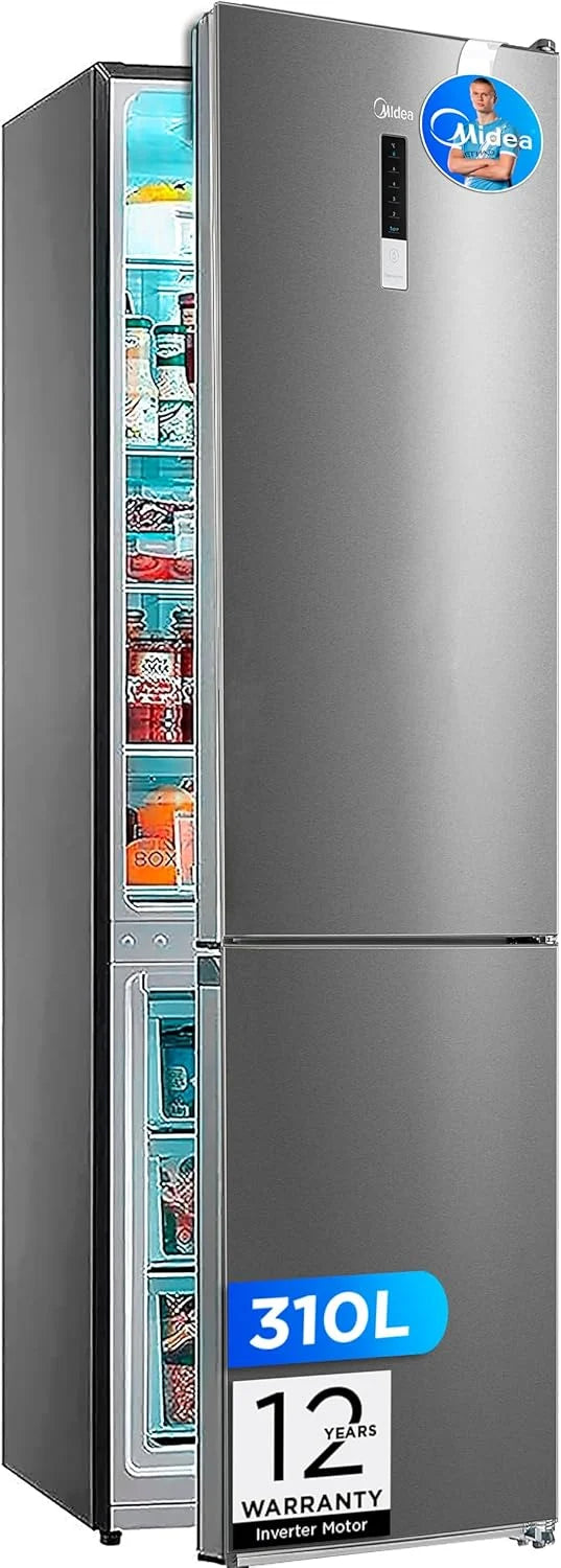 2026 Midea Frigorífico Combi No Frost | 60 cm ancho x 188 alto cm | Inox | Nevera libre instalación 224 L 86 L Congelador - Refrigerador de bajo consumo con congelador vertical
