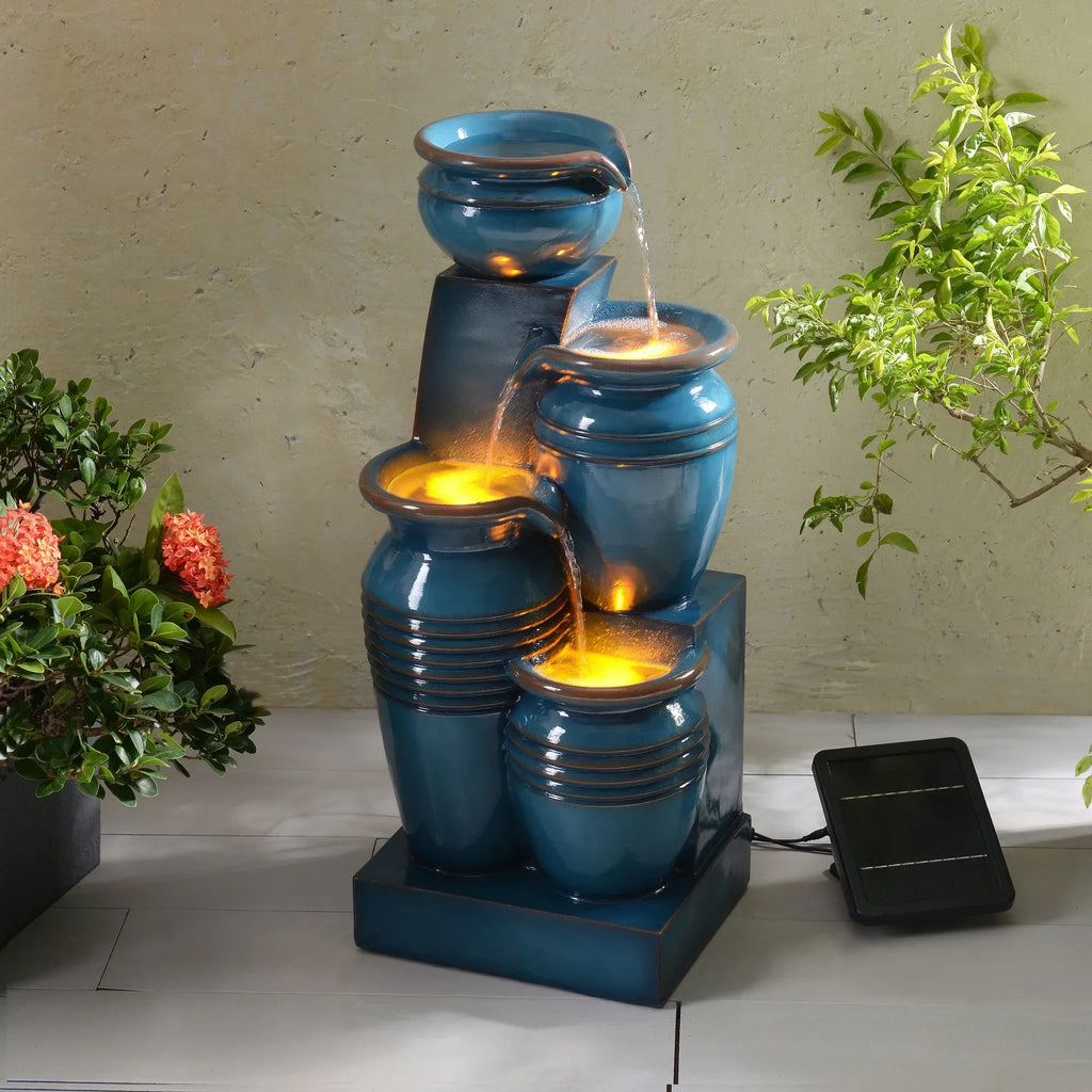 2026 NewTeamson Home 28.74" Solar Water Fountain with LED Lights, Navy