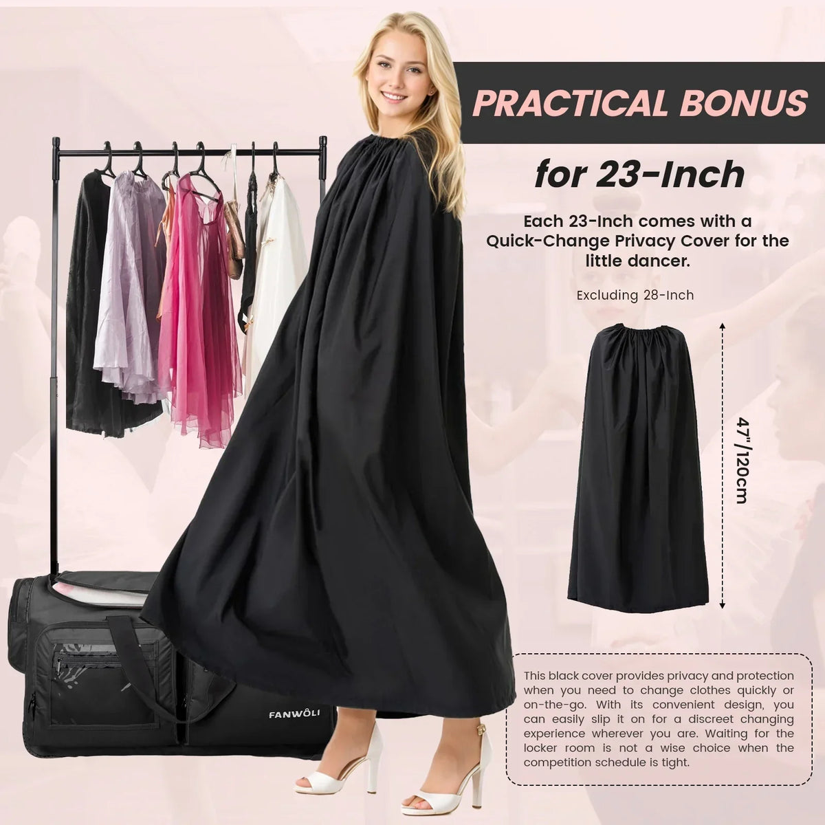 2026 NewFegat Dance Bag with Garment Rack - 28"Collapsible Rolling Competition Dance Duffle Bag Lightweight Costume Wheeled Suitcase for Dancers Shows Livestreamer Athletes