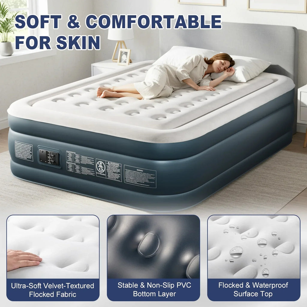 2026 NewZimtown 18" Twin Air Mattress with Two Chamber, Elevated Inflatable Bed with Built-in Pump, Protable Airbed for Outdoor Indoor Camping, Gray & White