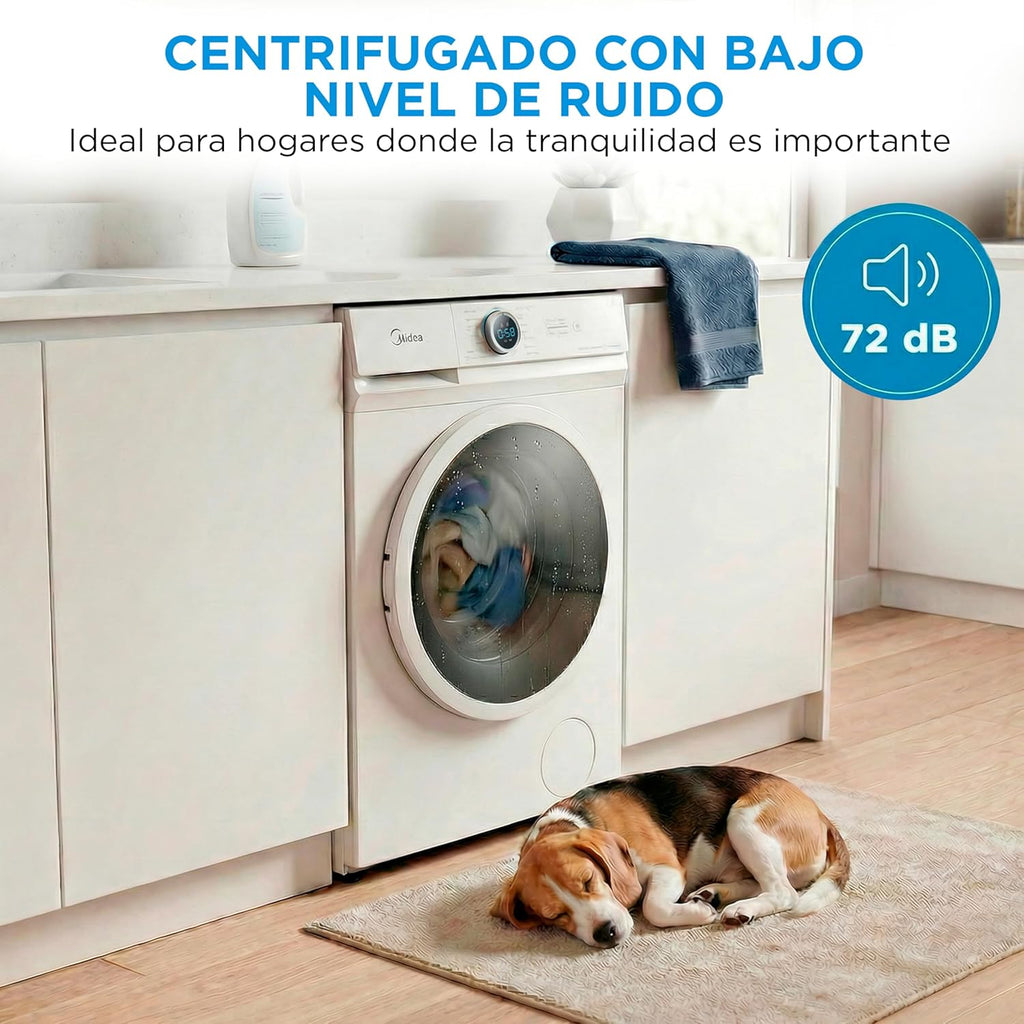 2026 Midea Lavadora de carga frontal 8 kg, 1950 W, 1350 rpm, motor Inverter, 15 programas, HealthGuard, lavado rápido, vapor y modo Eco