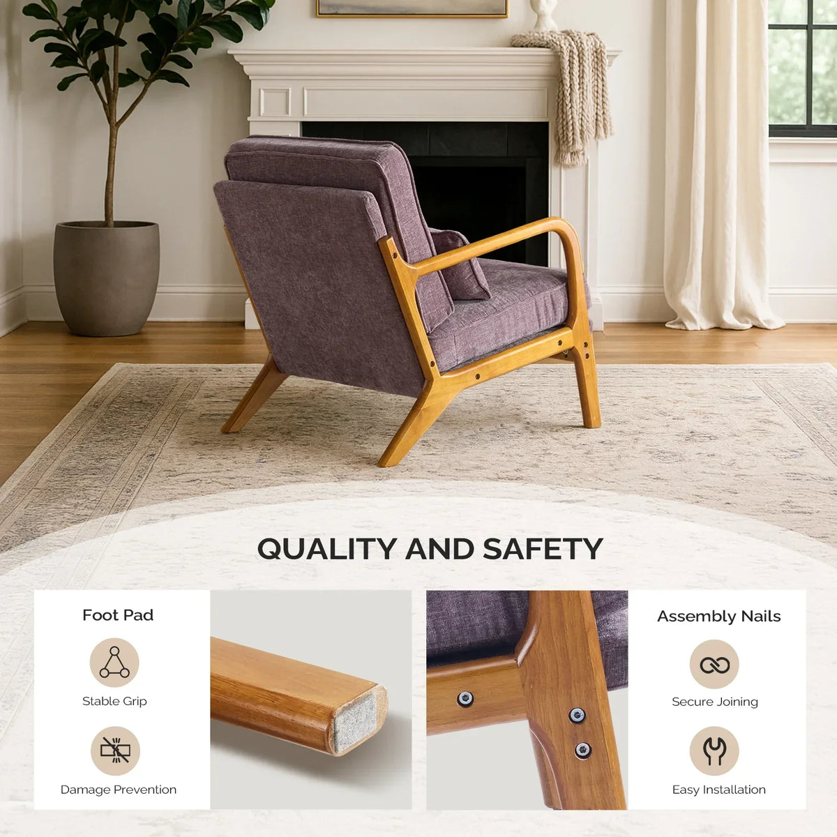 2026 NewKtaxon Accent Chair Corduroy Upholstered Armchair, Reading Club Chair with Pillow and Solid Wood Frame for Living Room Bedroom Furniture Off White