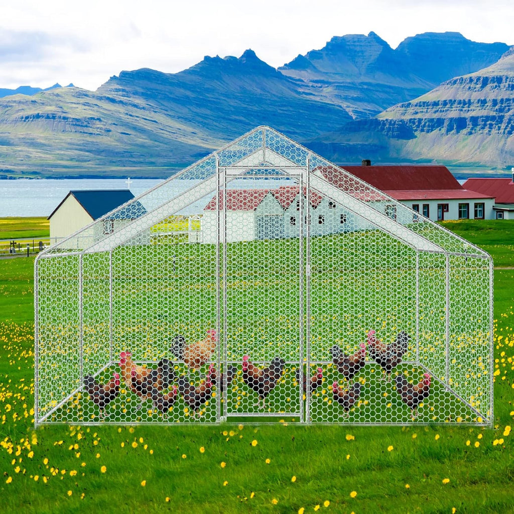 2026 Sonnewelt Corral exterior 3x4x2m Gallinero de acero galvanizado Jaula para animales pequeños Casa de pollos Techo Gallinero avícola con techo parasol y puerta para jaula de mascotas Jaula de pollos Jaula de pájaros Animales pequeños Plantas