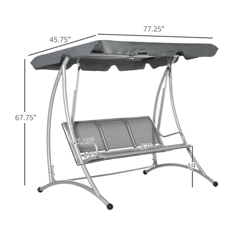 2026 NewOutsunny 3 Person Patio Swing Seats, Porch Swing with Stand & Adjustable Canopy, Heavy Duty Outdoor Swing Chair Bench for Adults, Black