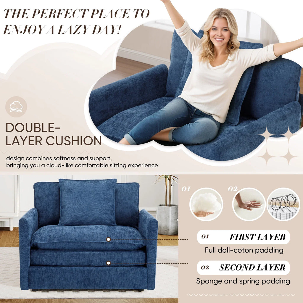 2026 NewMuumblus Oversized Lounge Chair with Ottoman, Cloud Accent Armchair for Living Room, Beige Chenille