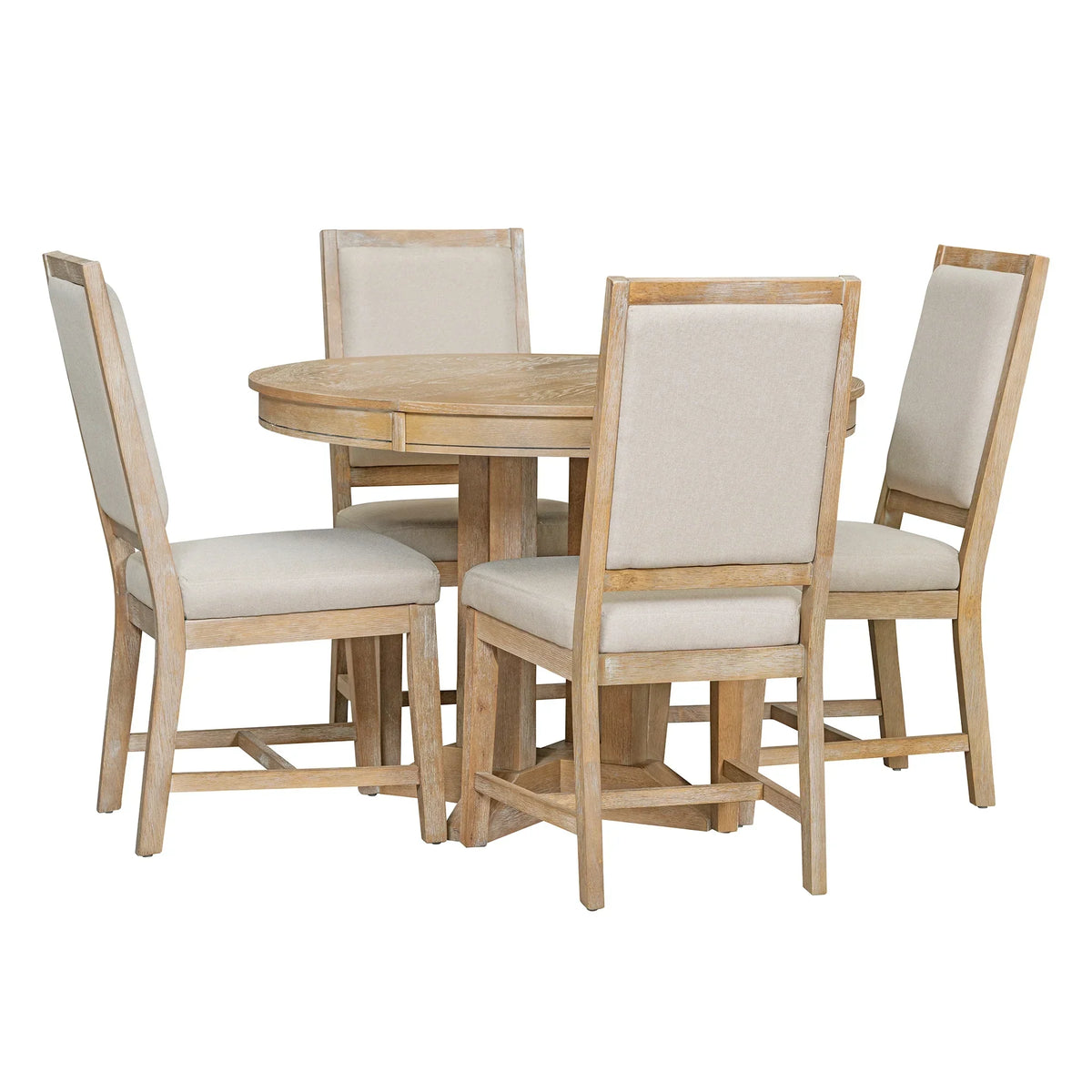 2026 New5 Piece Round Dining Table Set, Dining Room Set with Extendable Table and 4 Upholstered Chairs, Wood Dining Table Set for 4, Farmhouse Dining Table Set for Kitchen Dining Room Dorm Apartment, Brown