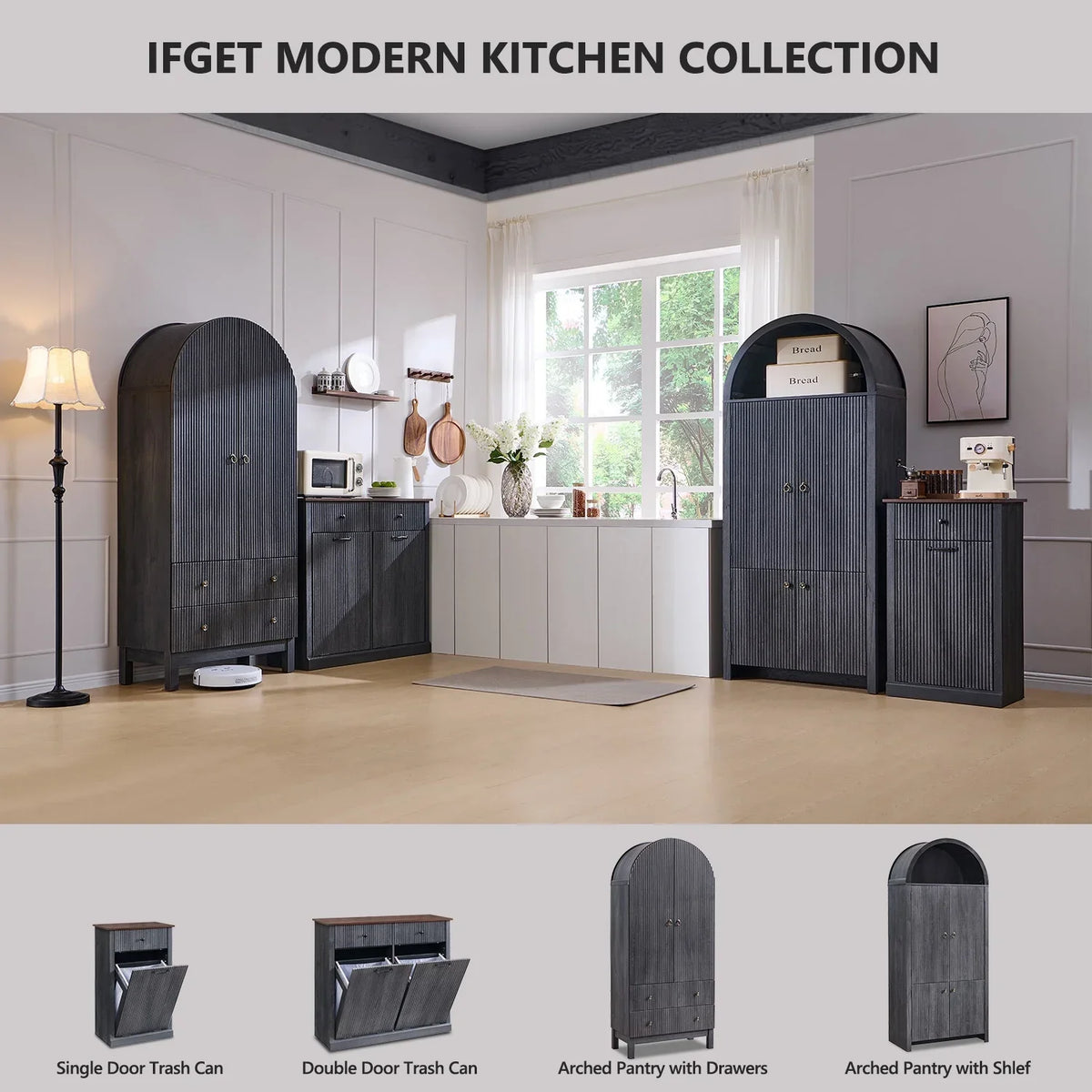 2026 NewIFGET 71" Tall Arched Kitchen Pantry Storage Cabinet, Large Storage Cabinet with Adjustable Shelves, Pantry Cabinet for Kitchen, Dining Room