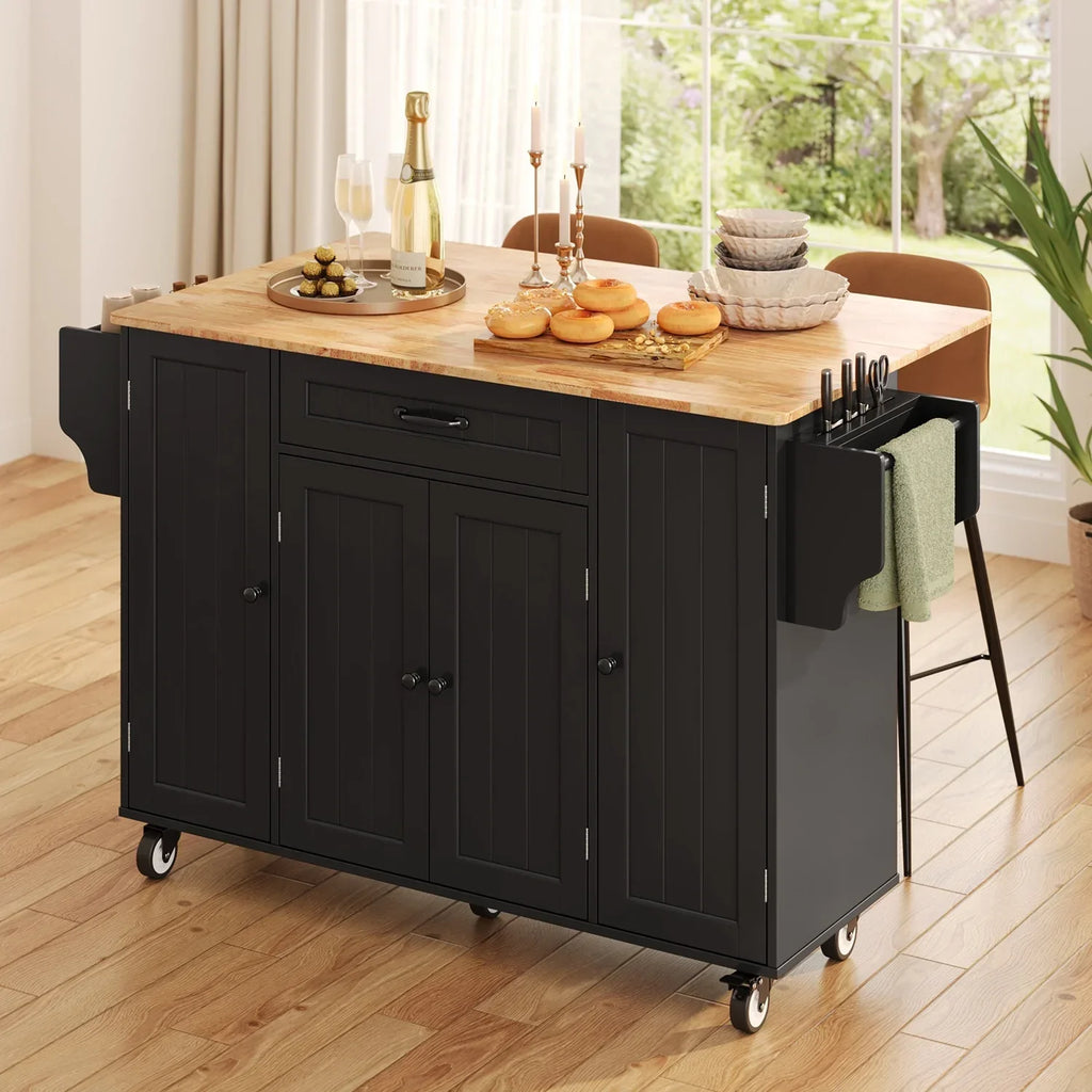 2026 NewNoelse Kitchen Island with Storage, Island Table for Kitchen with Drop Leaf, Spice Rack, Towel Bar for Small Kitchens, White