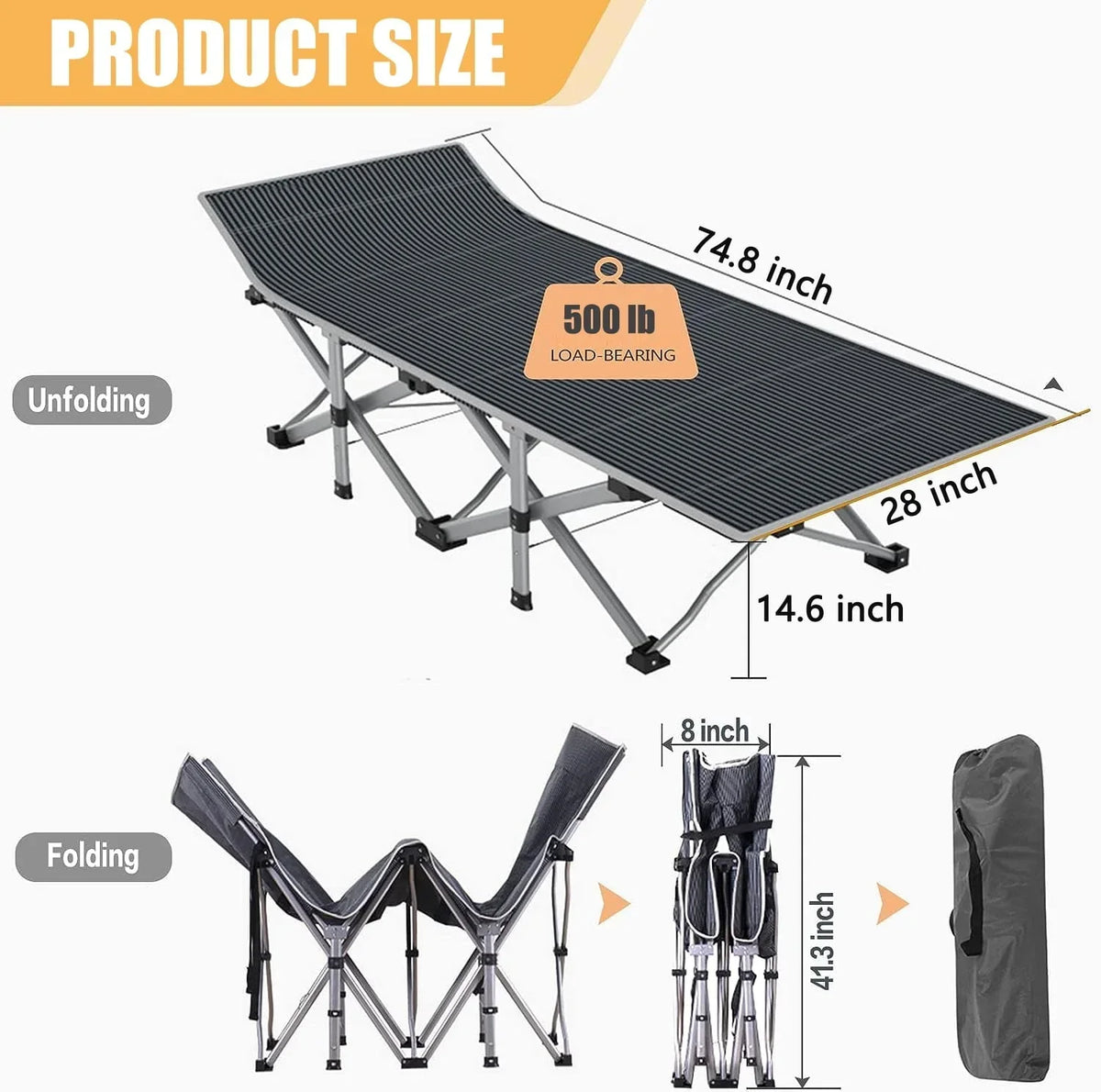 2026 NewSUGIFT 2 Pack Portable Folding Beds for Adults, Heavy Duty Outdoor Bed with Carry Bag
