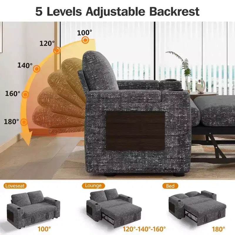 2026 Dyonery Sofá cama 4 en 1 de 65,5" con respaldos ajustables, carga USB/Type-C, portavasos y bolsillos, verde