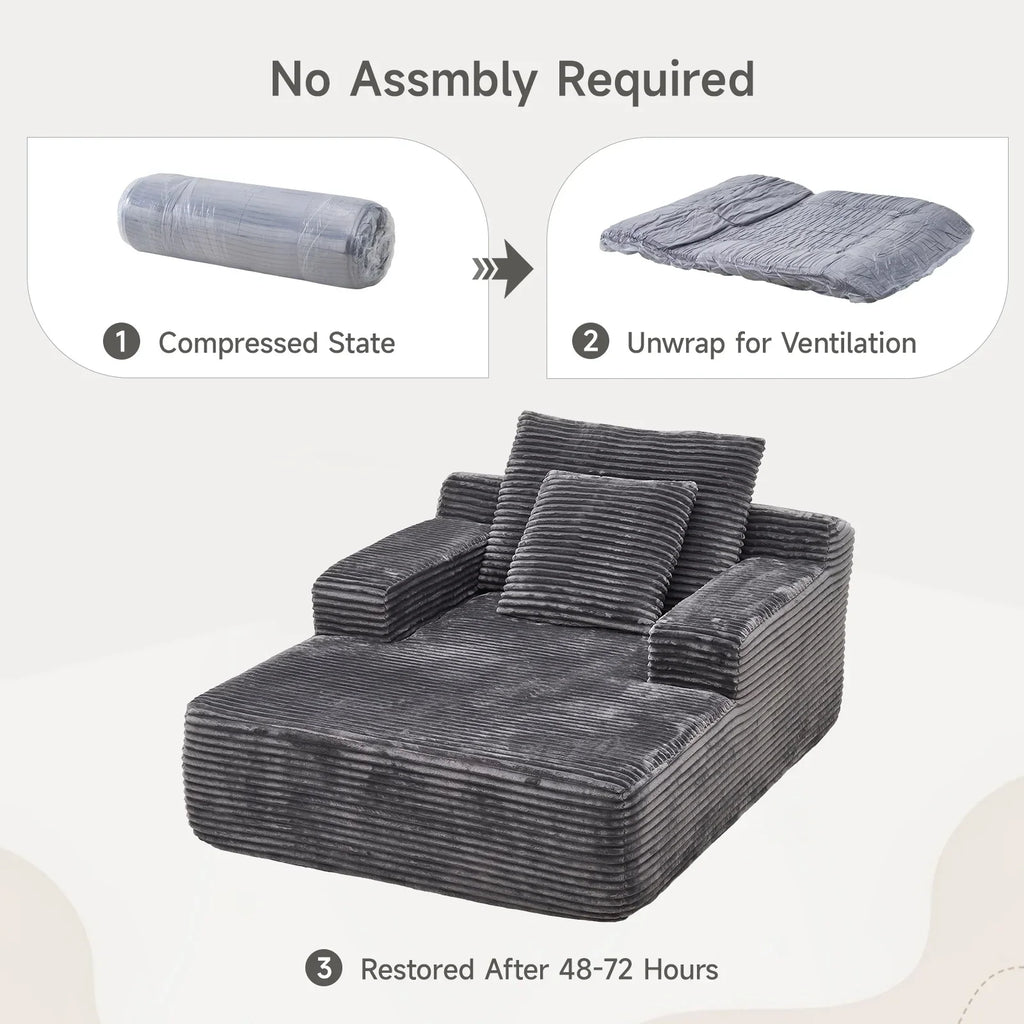 2026 New65" Corduroy Cloud Sleeper Chaise Lounge Chair, No Assembly Sofa Bed with Pillows, Beige