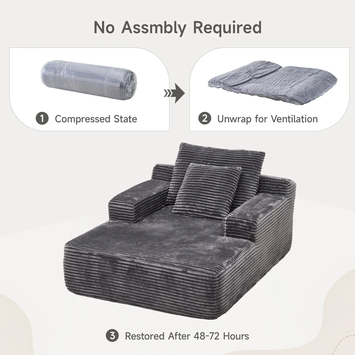 2026 New65" Corduroy Cloud Sleeper Chaise Lounge Chair, No Assembly Sofa Bed with Pillows, Beige