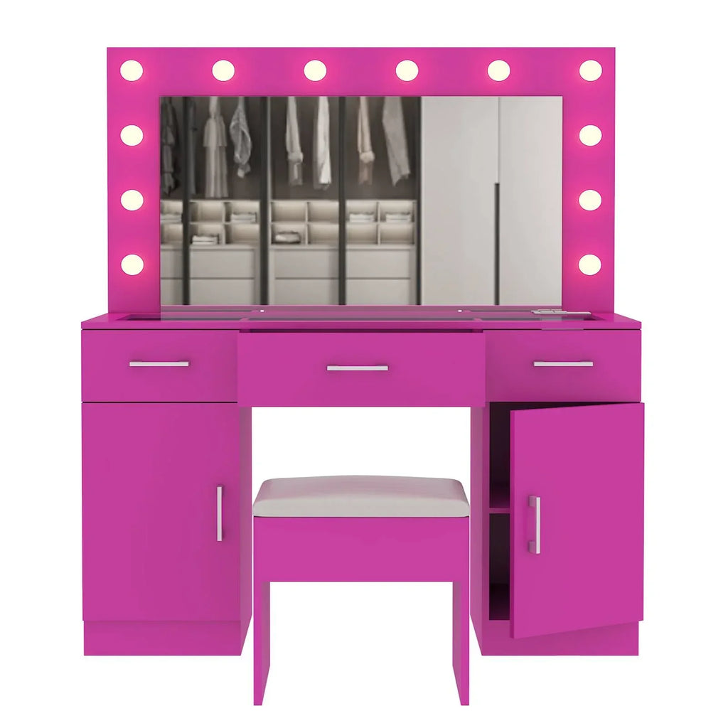 2026 NewKtaxon Large Makeup Vanity, Vanity Table Set w/ Visible Glass Top w/ Charging Station, White