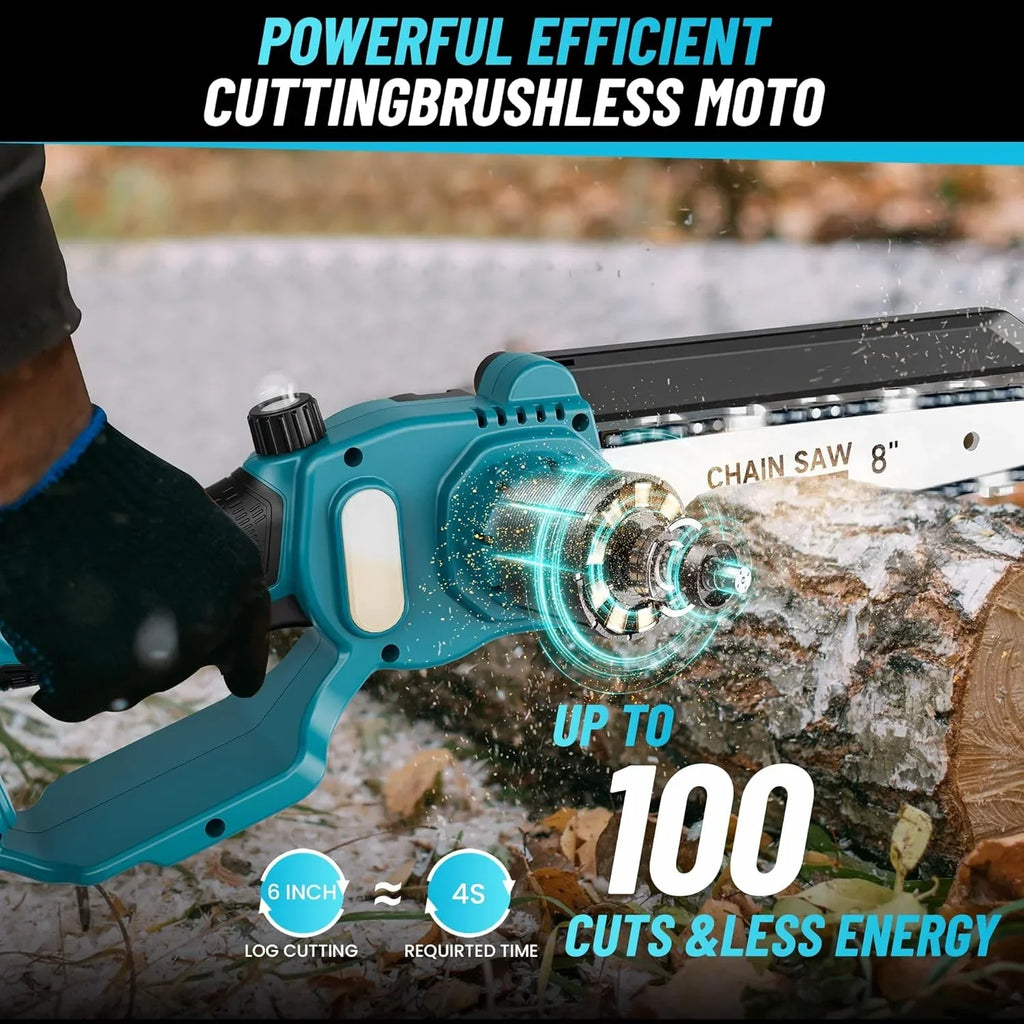2026 NewSeesii 2-in-1 Cordless Pole Saw, 8 Inch Brushless Mini Chainsaw with Extension Pole, 16ft Max Pole Saws with 2x 21V Batteries for Tree Trimming, Branches Pruning, Wood Cutting