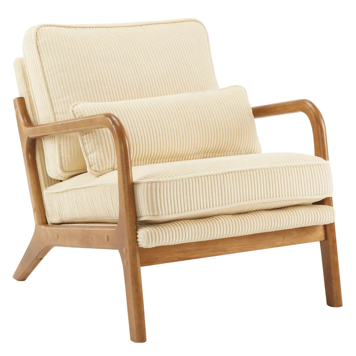 2026 NewKtaxon Accent Chair Corduroy Upholstered Armchair, Reading Club Chair with Pillow and Solid Wood Frame for Living Room Bedroom Furniture Off White