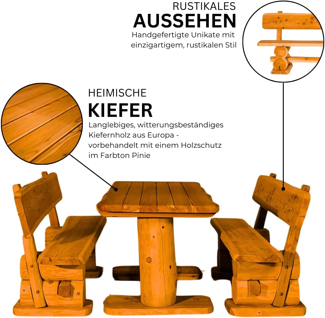 2026 Conjunto de asientos rústicos macizos - muebles de jardín - fabricados en pino local - tratados con conservante para madera (200 cm)