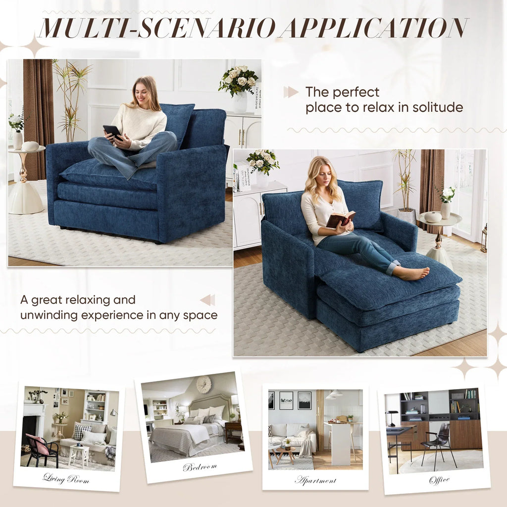 2026 NewMuumblus Oversized Lounge Chair with Ottoman, Cloud Accent Armchair for Living Room, Beige Chenille