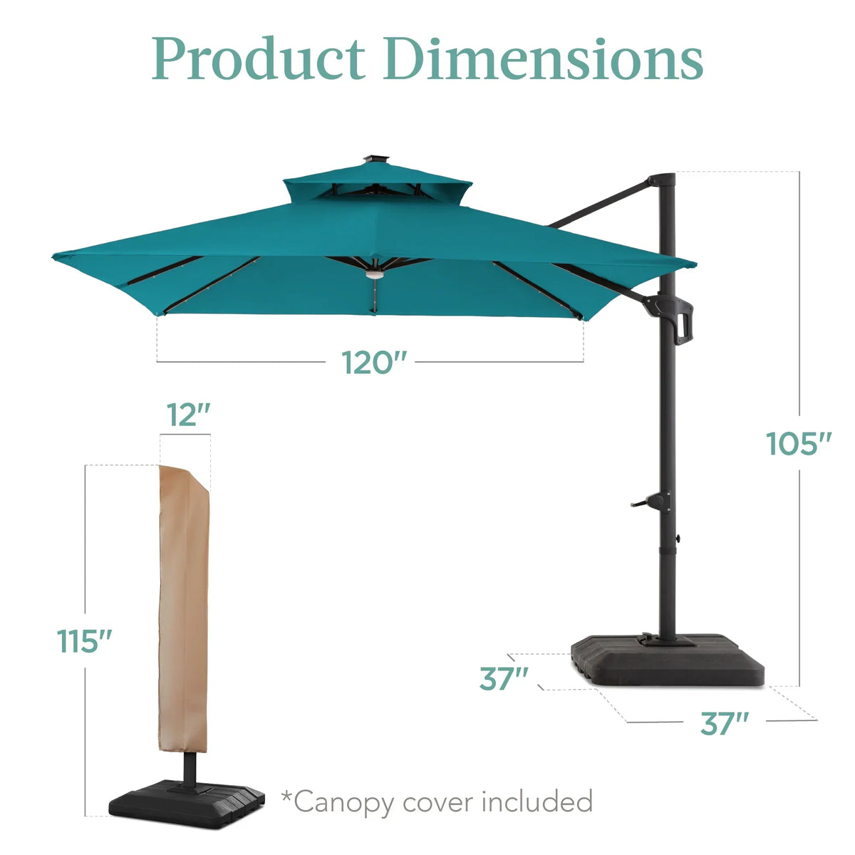 2026 NewBest Choice Products 10x10ft 2-Tier Square Outdoor Solar LED Cantilever Patio Umbrella w/ Base Included - Tan