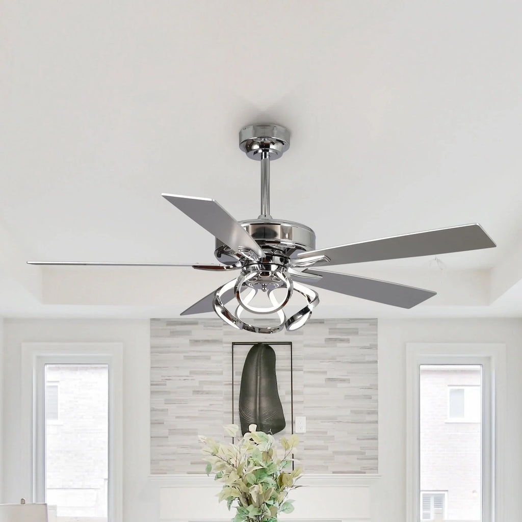 2026 NewParrot Uncle 52-Inch Contemporary Chrome Ceiling Fan with Integrated LED Lights and Remote Control