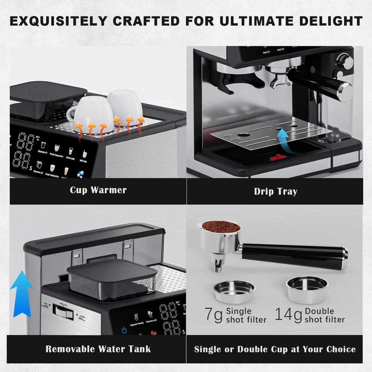 2026 NewBluebow All-in-One Espresso Machine with Grinder, 20-Bar Automatic Coffee Maker, Built-in Milk Frother for Latte & Cappuccino, Single/Double Shot