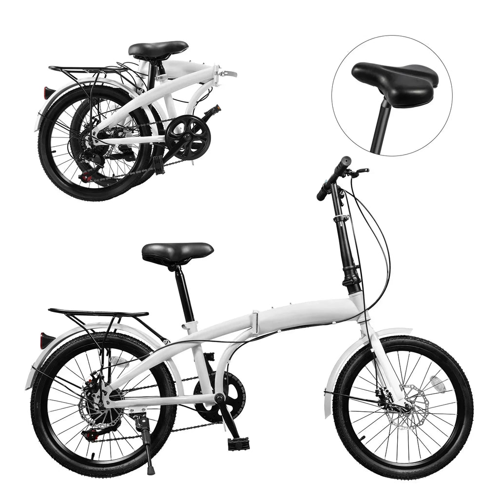 2026 NewLOYALHEARTDY 20" Folding Bike 7-Speed Unisex Mountain Bicycle Adjustable Height MTB City Bike for Adult Teenager High Carbon Steel Foldable Bicycle for Riding Traveling w/Dual Disc Brakes & Fender