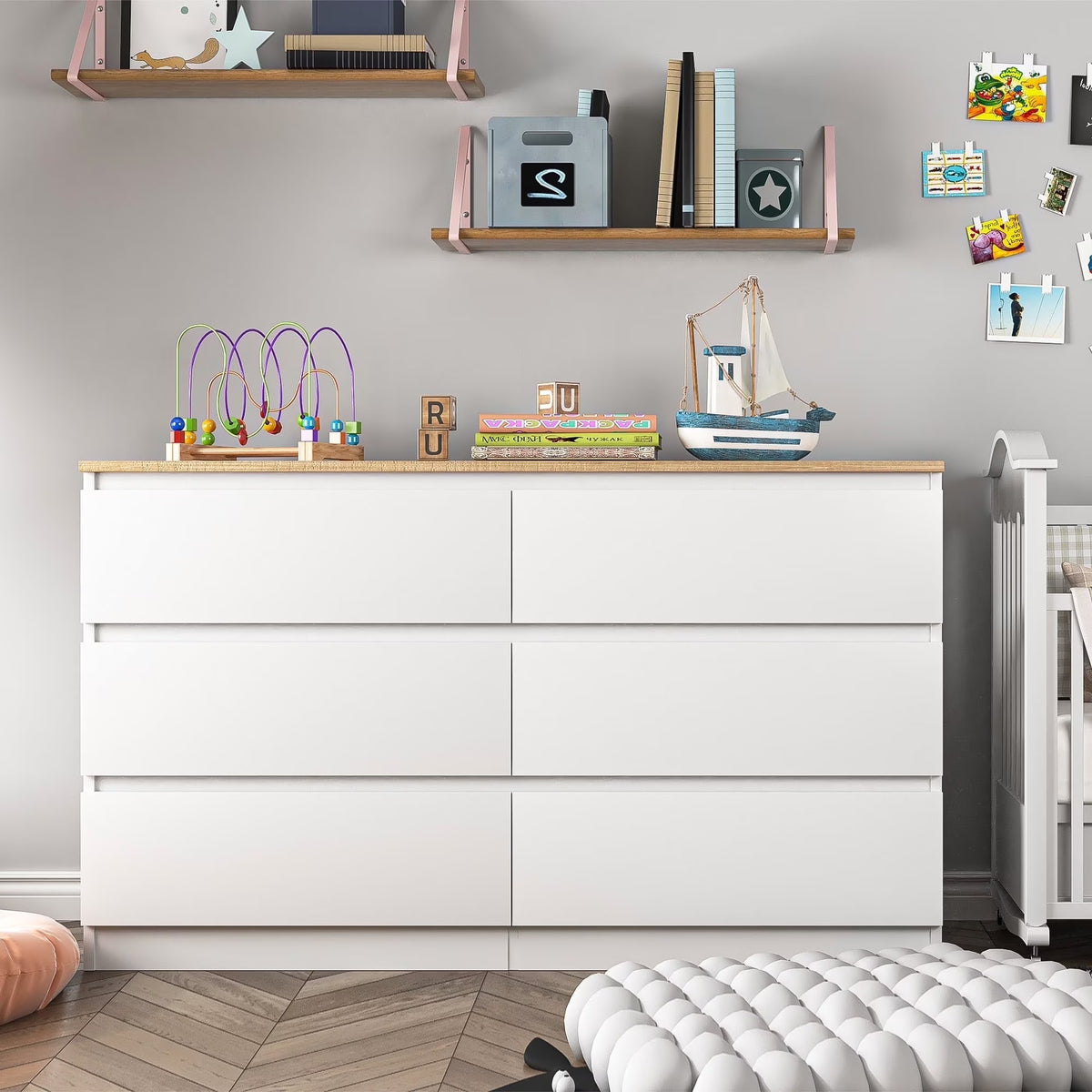 2026 NewResenkos Modern Mid Century 6 Drawer Wide Dressers Chests for Bedroom, Chest of Drawer Organizer Grey