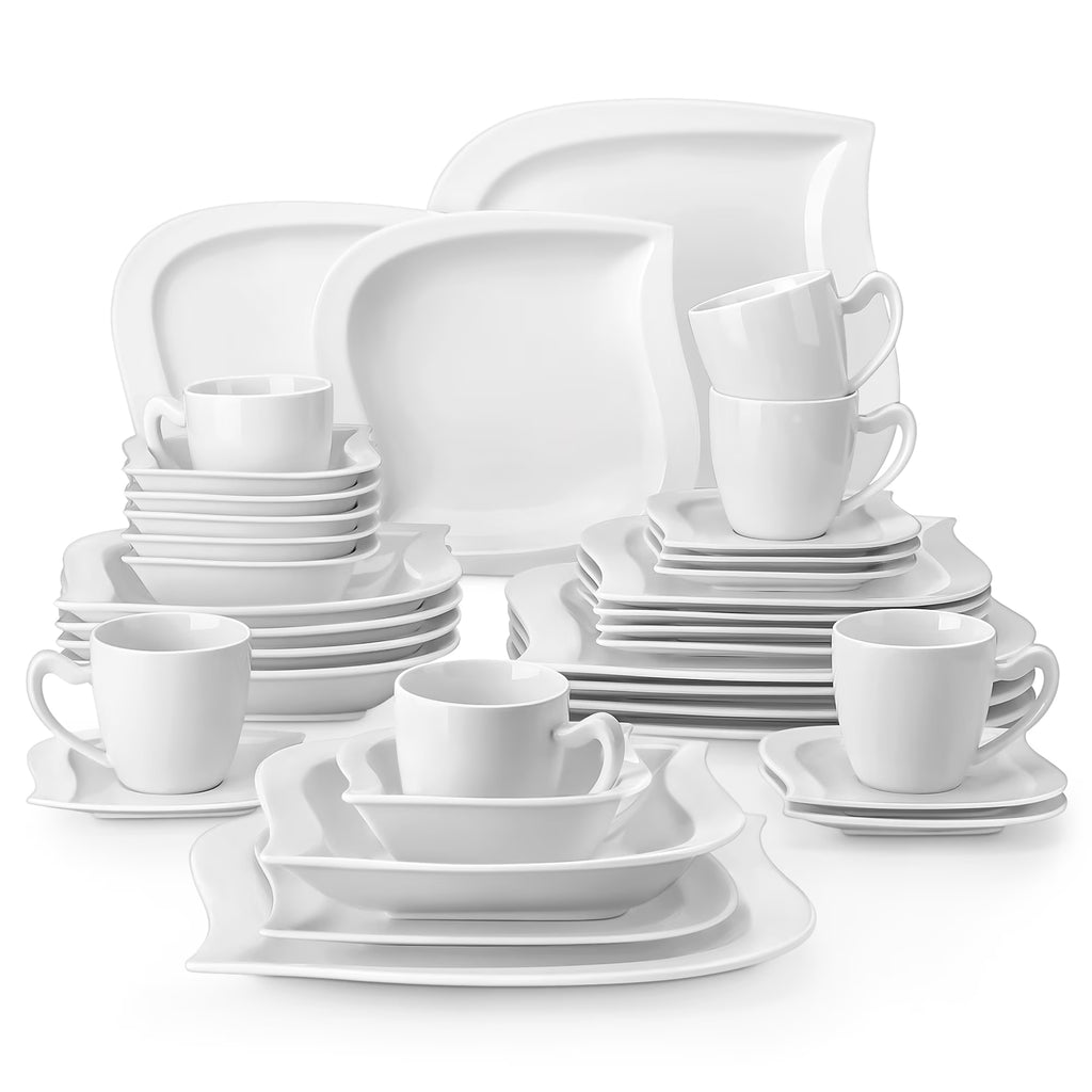 2026 Newvancasso 36 pcs Dinnerware Sets, Plates and Bowls Set for 6, Porcelain Dinner Set, Marble Gray