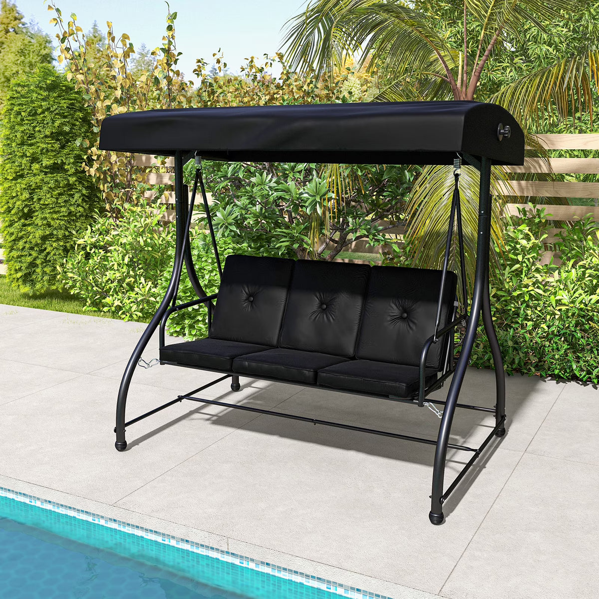 2026 NewCostway 3-Seat Outdoor Converting Patio Swing Glider Adjustable Canopy Porch Swing Black