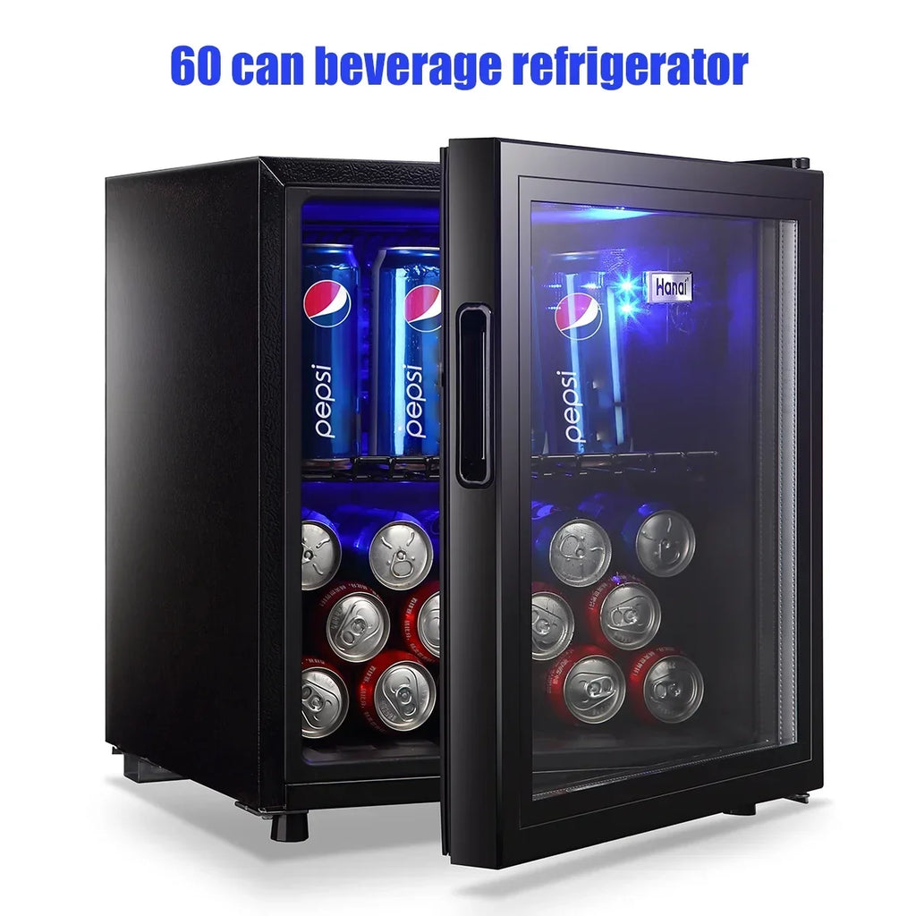 2026 NewWANAI Compact Beverage Refrigerator, 100 Can Capacity, Glass Door, Black Stainless Steel