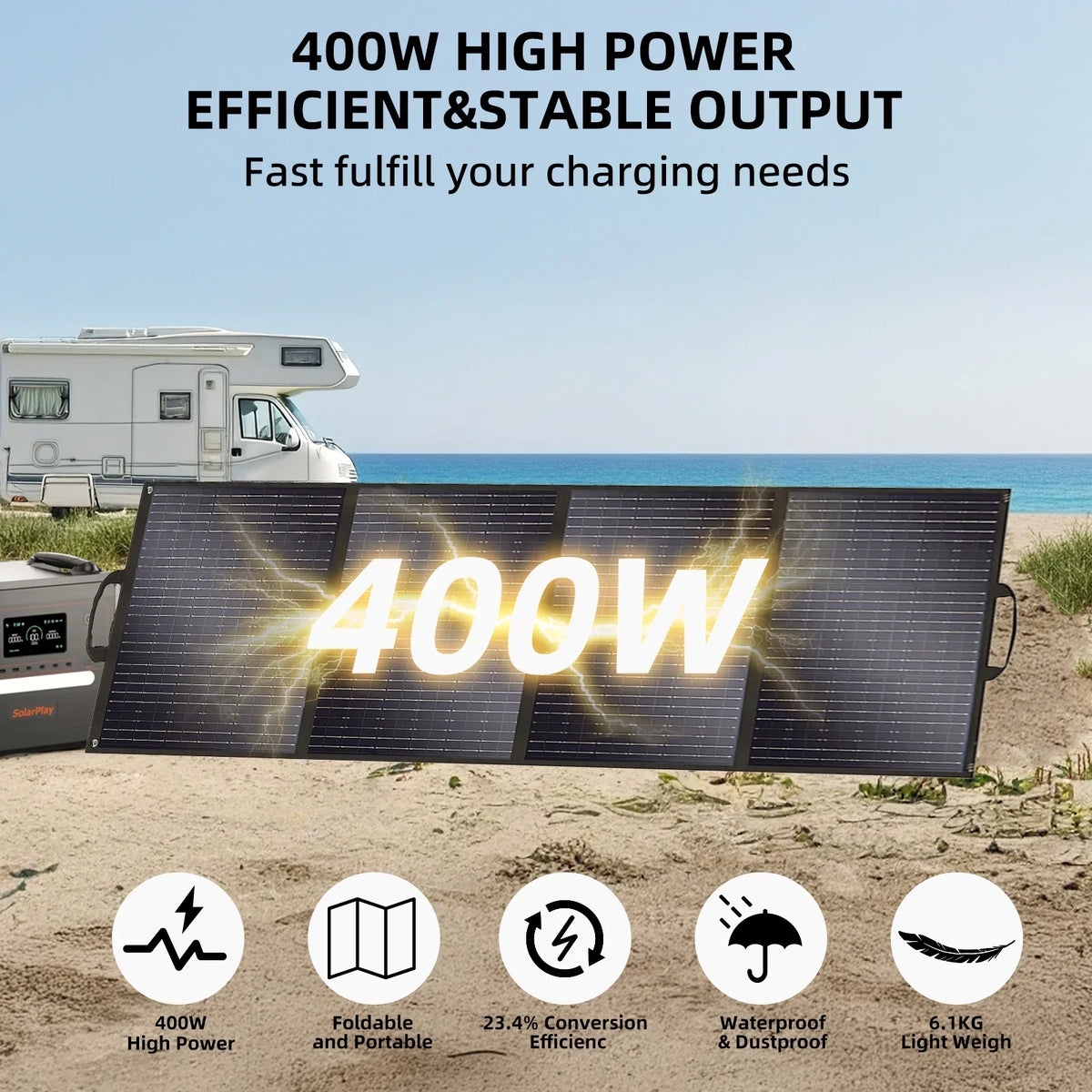 2026 NewSolarplay 2400W(4800W Peak) Solar Generator, with 400W Solar Panel,2160Wh Portable LiFePO4 Battery Power Station for Camping Home Backup RV