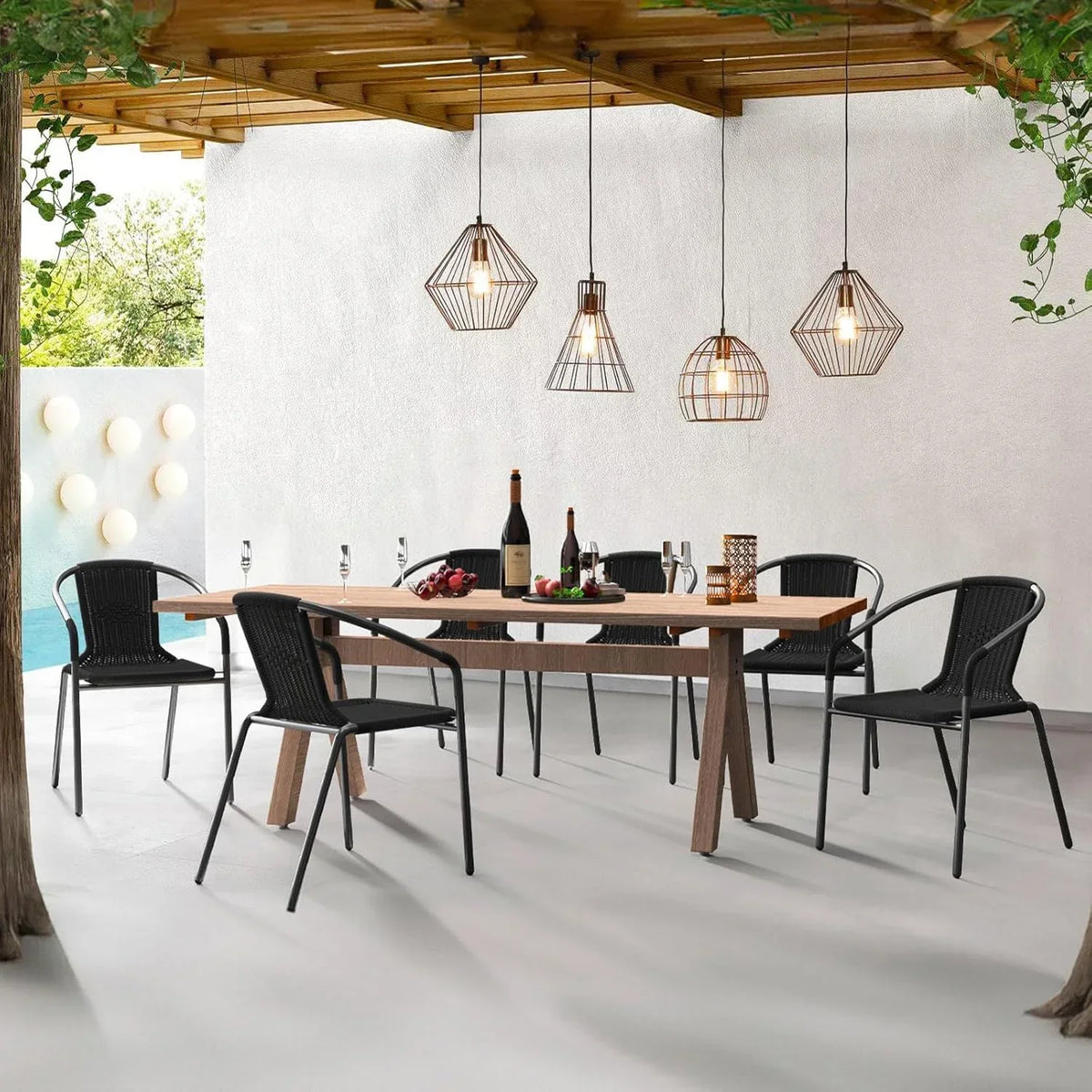 2026 NewELPOSUN Outdoor Dining Chairs Set of 6, Wicker Patio Chairs with Metal Frame, Rattan Indoor-Outdoor Chairs for Bistro, Deck, Backyard, Porch, Restaurant Stack Chair 6 Pack (Black)