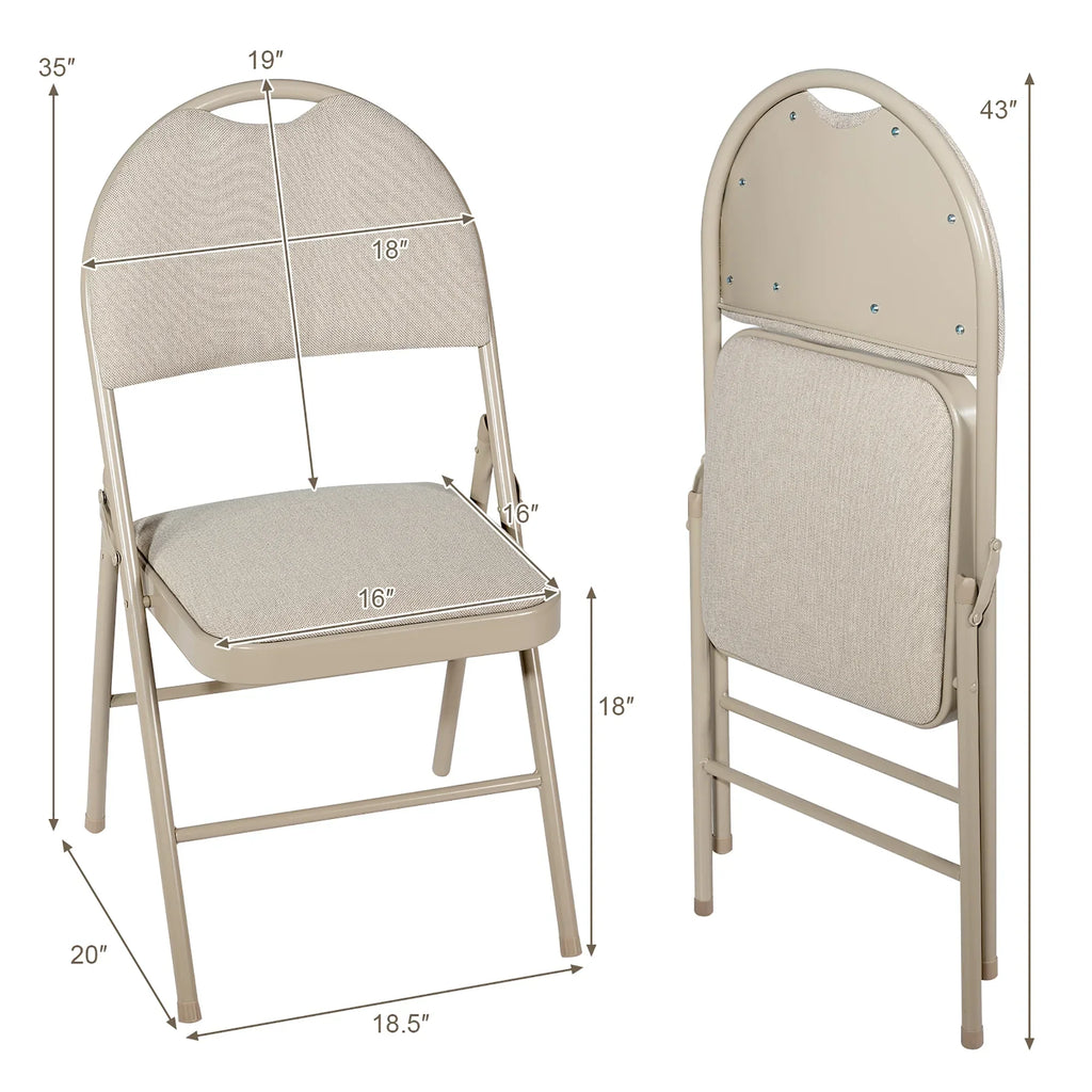 2026 NewCostway Set of 6 Folding Chairs Fabric Upholstered Padded Seat Metal Frame Home Office Beige
