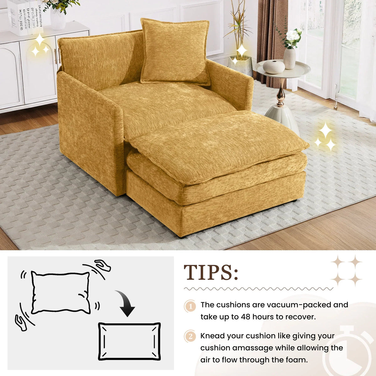 2026 NewMuumblus Oversized Lounge Chair with Ottoman, Cloud Accent Armchair for Living Room, Beige Chenille