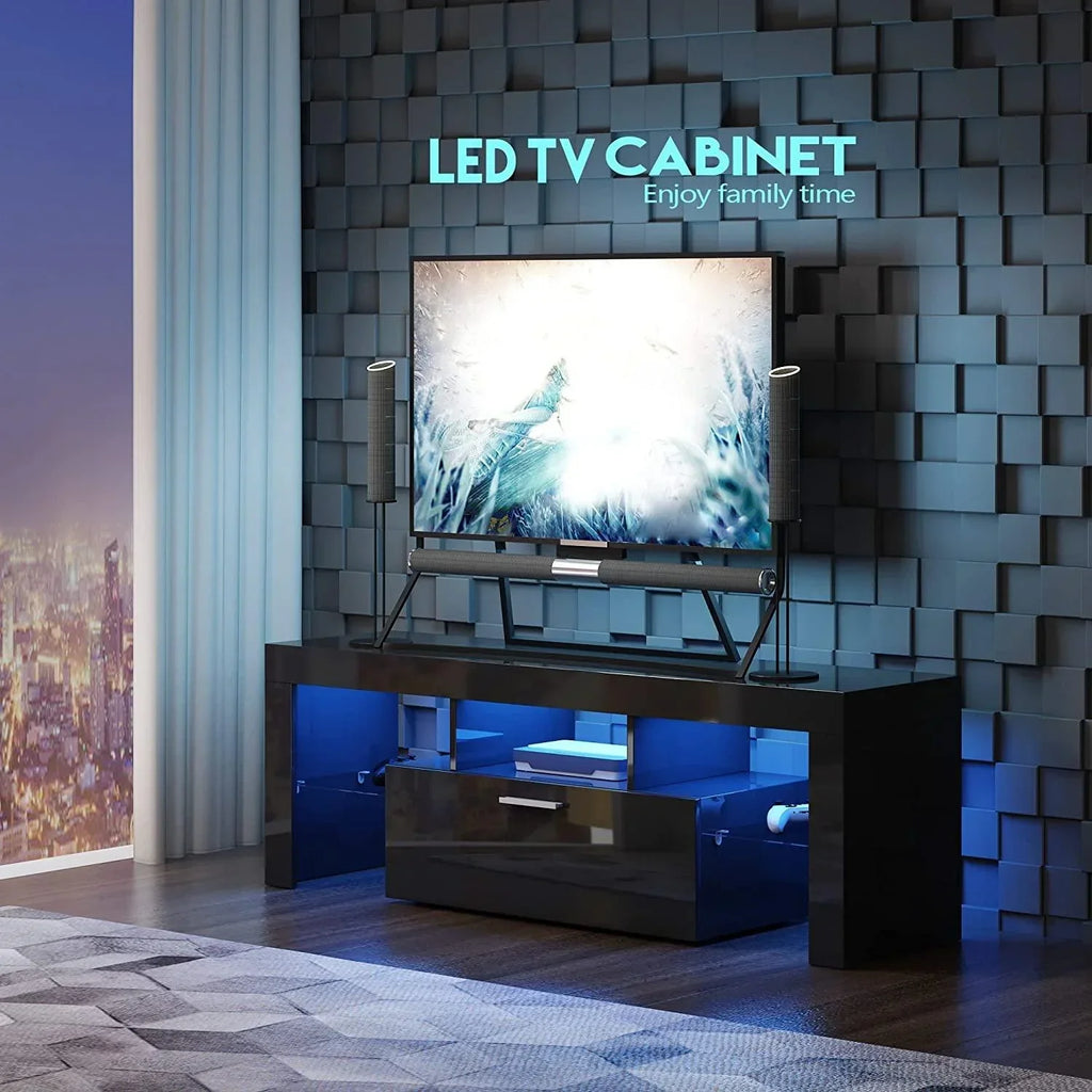 2026 NewPAPROOS TV Stand for TVs up to 70", High Gloss TV Cabinet with LED Light, Modern TV Console Table with Storage Drawers, Media Television Stand Entertainment Center, White