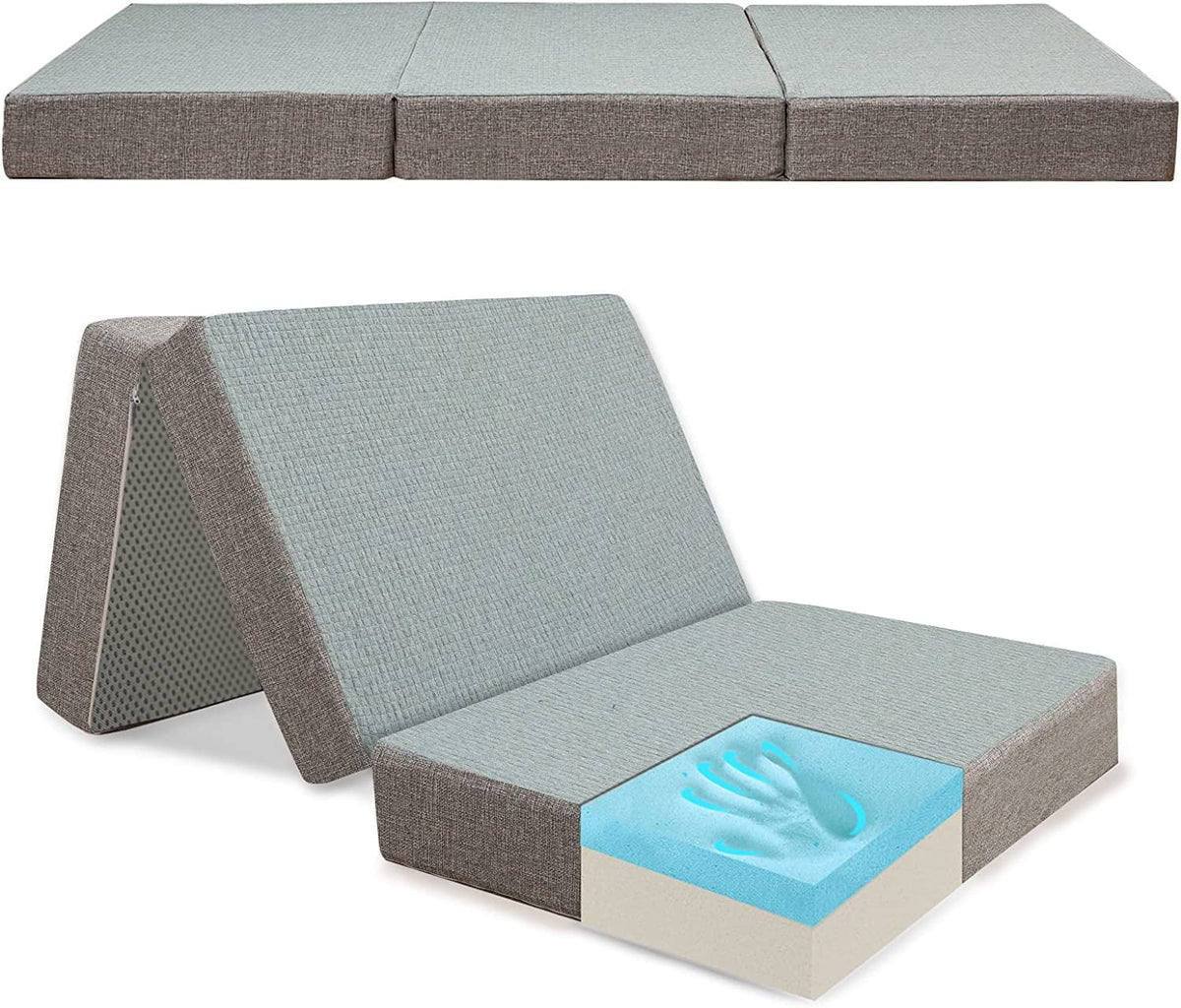 2026 NewMAXYOYO Foldable Mattress, 6 Inch Foam Trifold Mattress Camping Mattress, Portable Floor Mattress Folding Bed with Washable Cover Cot Folding Mattress for Travel, Van, Guest, Grey, 32x75 Inch