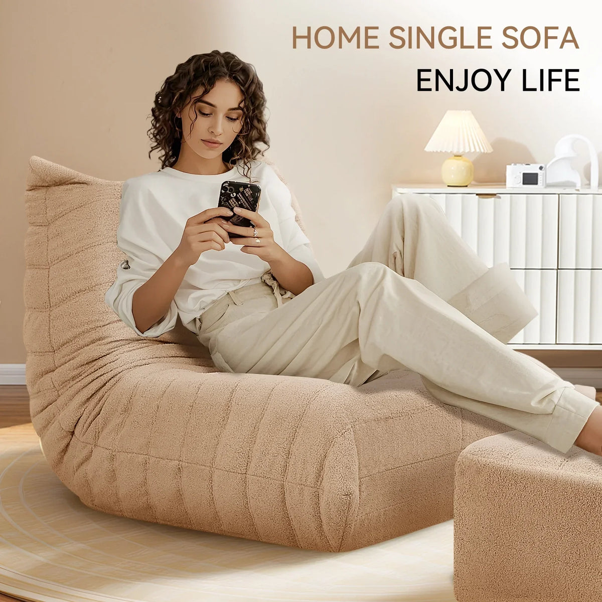 2026 NewVFD Bean Bag Chairs for Adults, Beanbag Chair with Ottoman Lounge Sofa Memory Foam Comfy Reading Chair for Bedroom & Living Room, Lazy Floor Sofa Couch