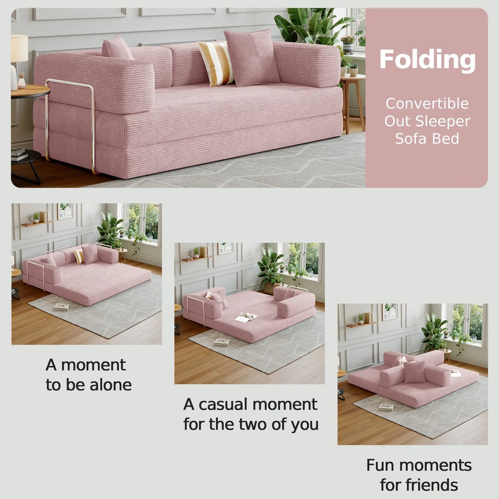 2026 NewConvertible Sleeper Sofa Bed,Compressed Floor Boneless Couch,Modular Modern Corduroy Sofa for Living Room Bedroom -with Fixed-Shape Frame and Support Armrest,Easy Assembly(Green)