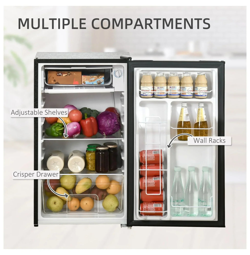 2026 NewMini Fridge with Freezer, 3.2 Cu.Ft Compact Refrigerator for Bedroom, Dorm, Apartment - Adjustable Thermostat, Reversible Door, Black
