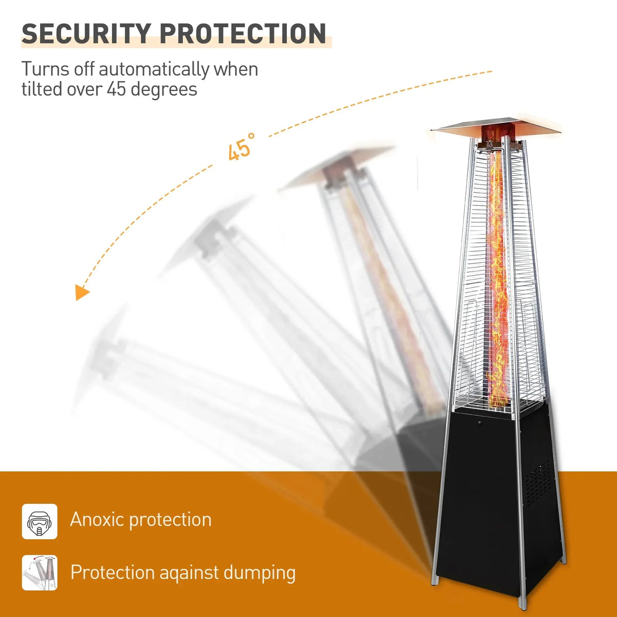2026 NewSegmart 48,000 BTU Pyramid Patio Heater, Tall Standing Outdoor Propane Heater with Wheels & Tip-Over Safety Protection, Visible Flame Glass Tube for Backyard, Garden, Commercial Use - Gray