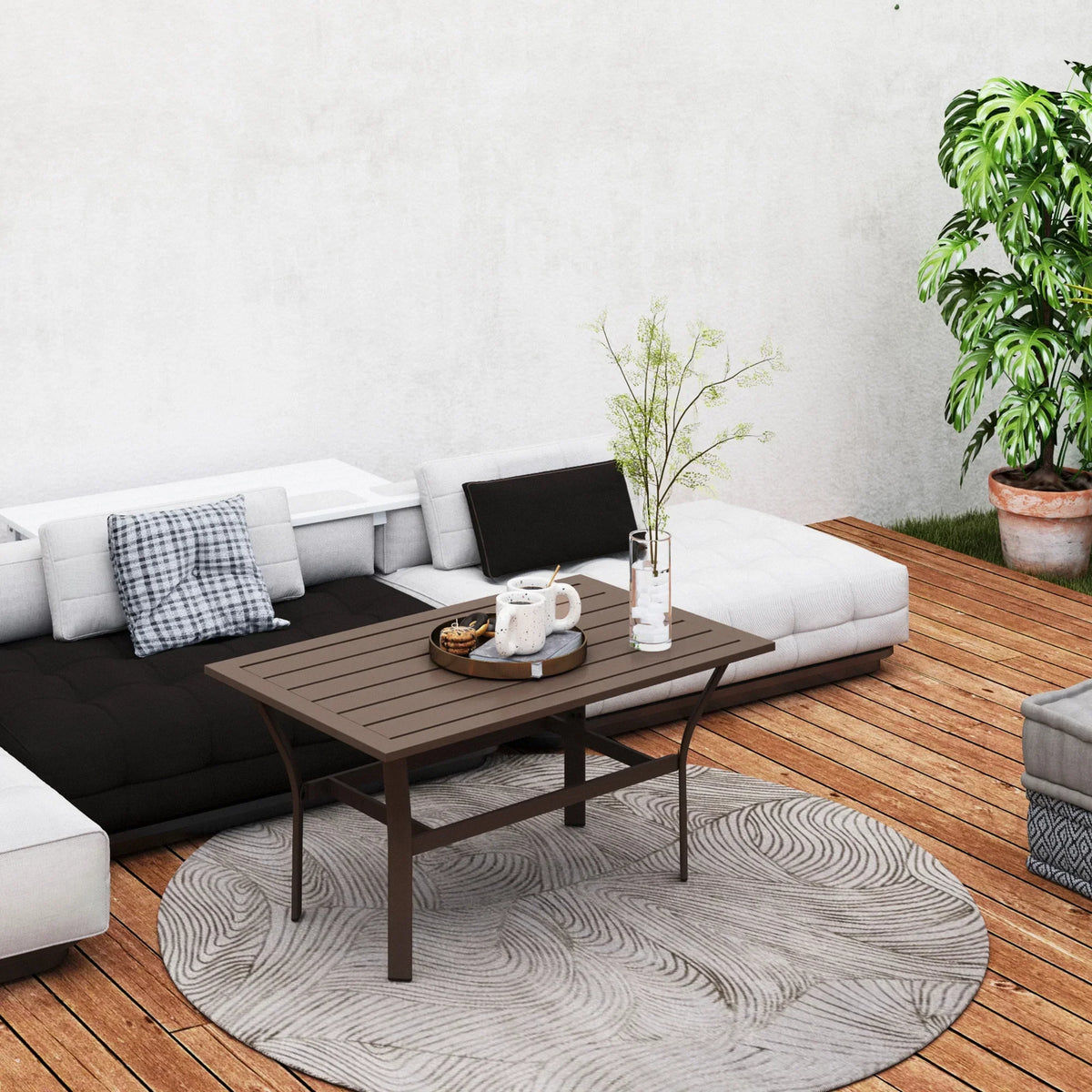 2026 NewOutsunny Outdoor Coffee Table, All-Weather Rectangle Patio Coffee Table with Slatted Tabletop for Outside, Patio, Brown