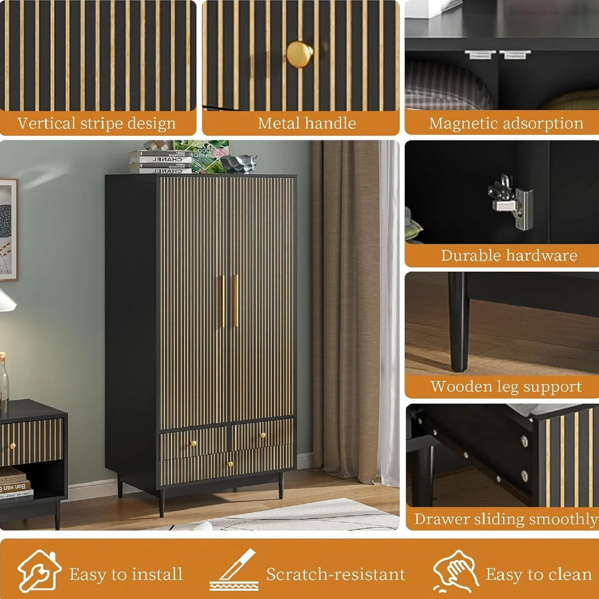 2026 NewArmoire Wardrobe Closet with 2 Doors, Wardrobe Cabinet with Hanging Rod and Drawers, Wooden Closet for Bedroom, White