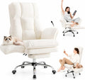 2026 Silla de oficina ejecutiva ergonómica HOMRELEXA para personas altas y corpulentas con reposapiés, reposabrazos abatibles y respaldo alto, tapizada en felpa rizada - Blanca