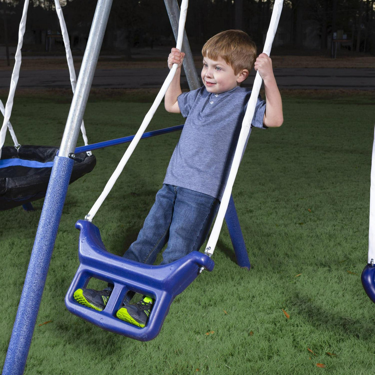 2026 NewXDP Recreation Fun All-Mighty Metal Swing Set with Super Disc Swing. Stand R Swing. Glider. & Slide