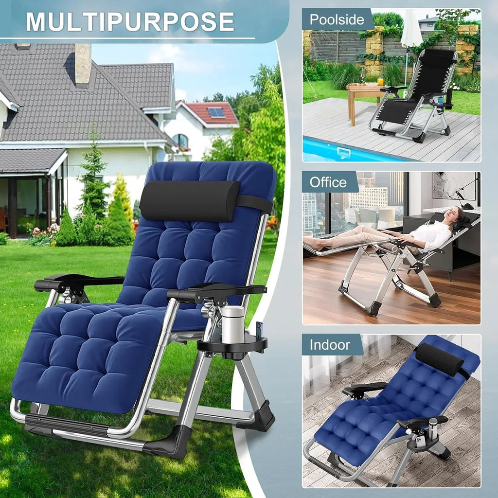 2026 NewNAIZEA 2 Pack Zero Gravity Chair, Foldable Portable Lawn Recliner with Cushion, Headrest, Cup Holder, Black