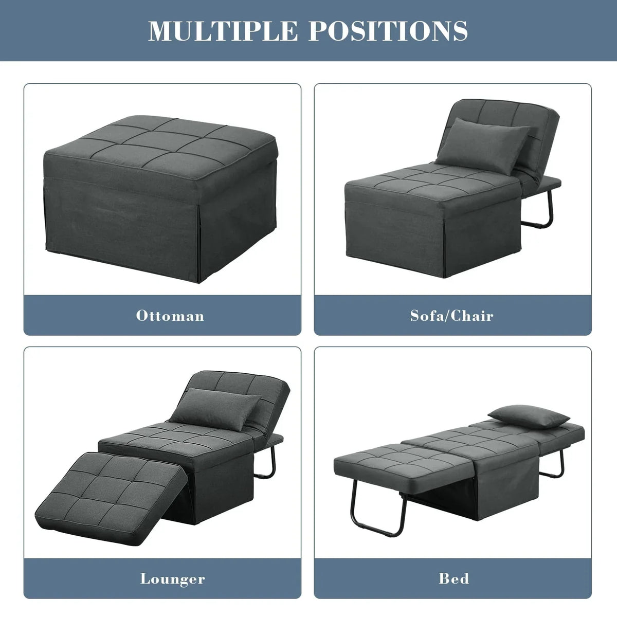 2026 NewAinfox Folding Sofa Bed, 4 in 1 Daybeds Ottoman Chair Lounge Couch for Guest Sleeper, Suitable for Modern Living Room, Bedroom, Small Single Size(Dark Grey)