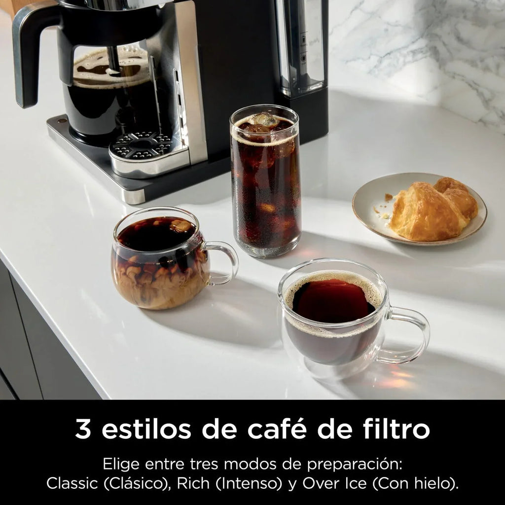 2026 Cafetera Ninja Prestige CFN802EU 2 en 1 de filtro y cápsulas con espumador incorporado, prepara lattes, café helado y flat whites, color negro.