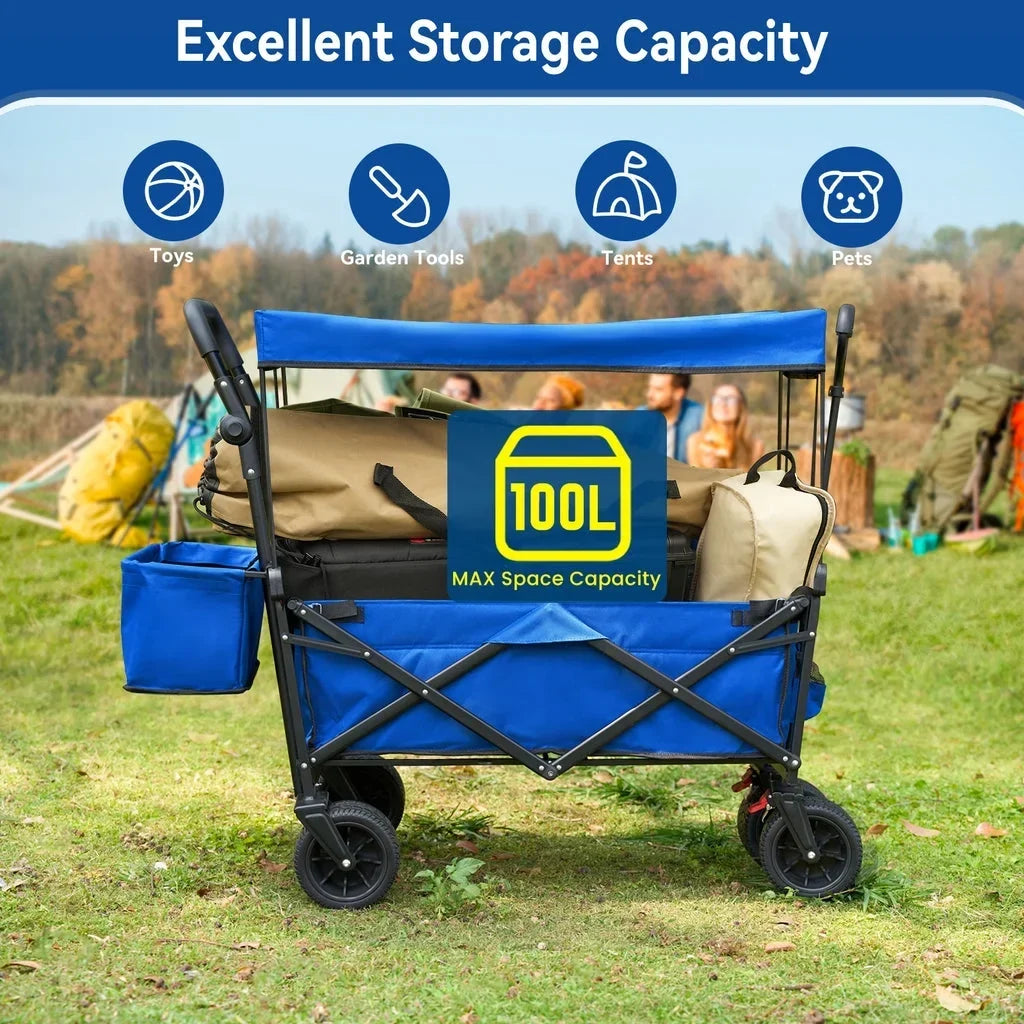 2026 NewVECUKTY Collapsible Garden Wagon Cart with Removable Canopy Black