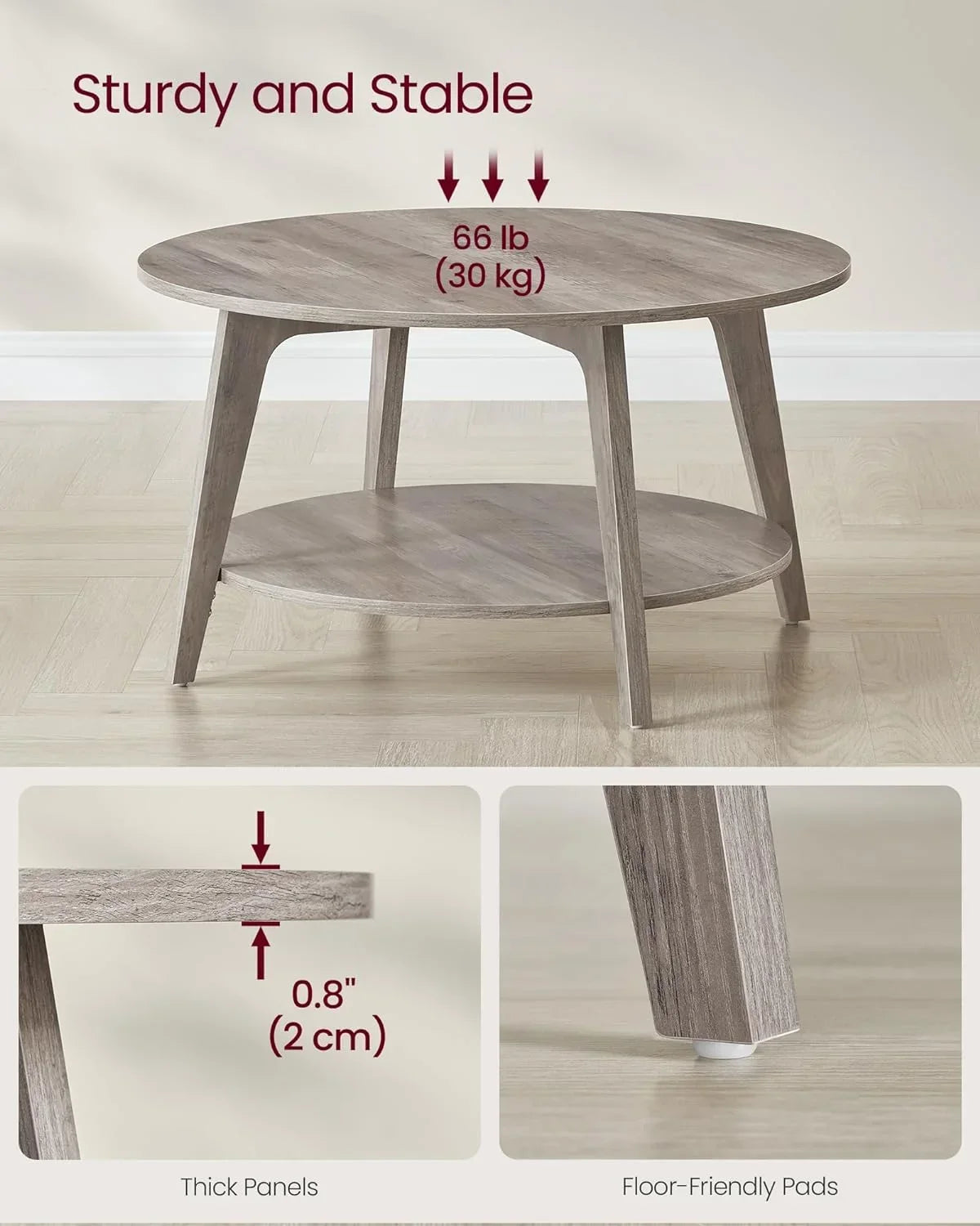2026 NewVASAGLE Round Coffee Table, 2 Tier Coffee Table with Storage, for Living Room, 31.5 x 17.7 Inches, Easy to Assemble, Honey Brown