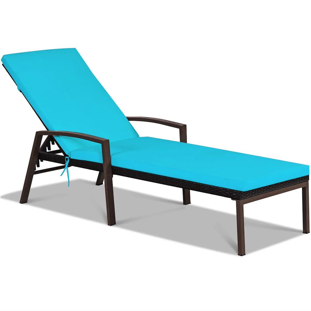 2026 NewCostway 2PCS Patio Rattan Lounge Chair Chaise Recliner Back Adjustable Cushioned Red