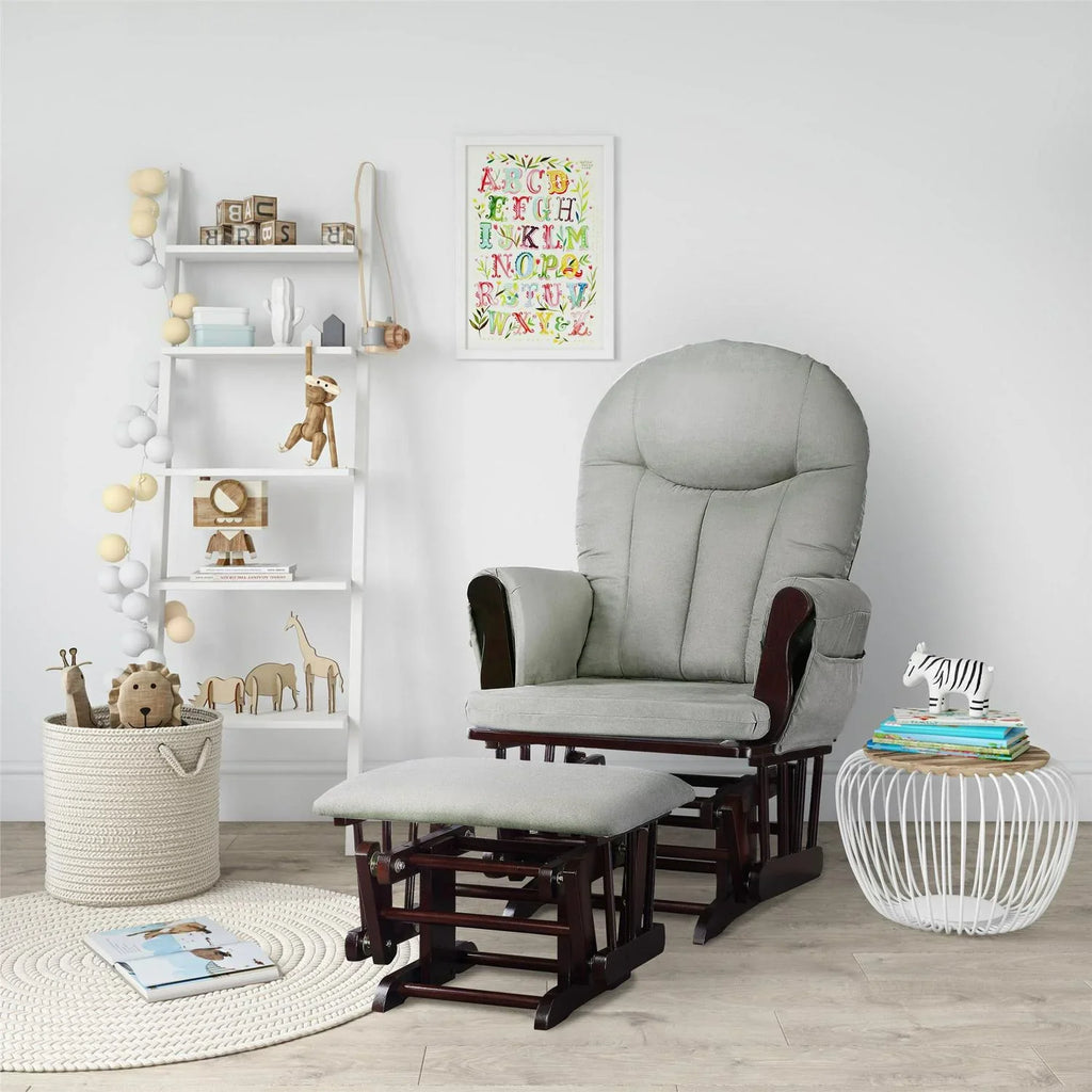 2026 NewBaby Relax Huntington Glider Rocker. Gray and Espresso